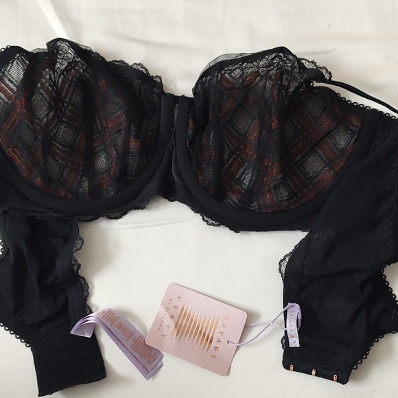 Savage X Fenty Black Caviar Sparkle Prep Unlined Balconette Bra 42D - Picture 6 of 9
